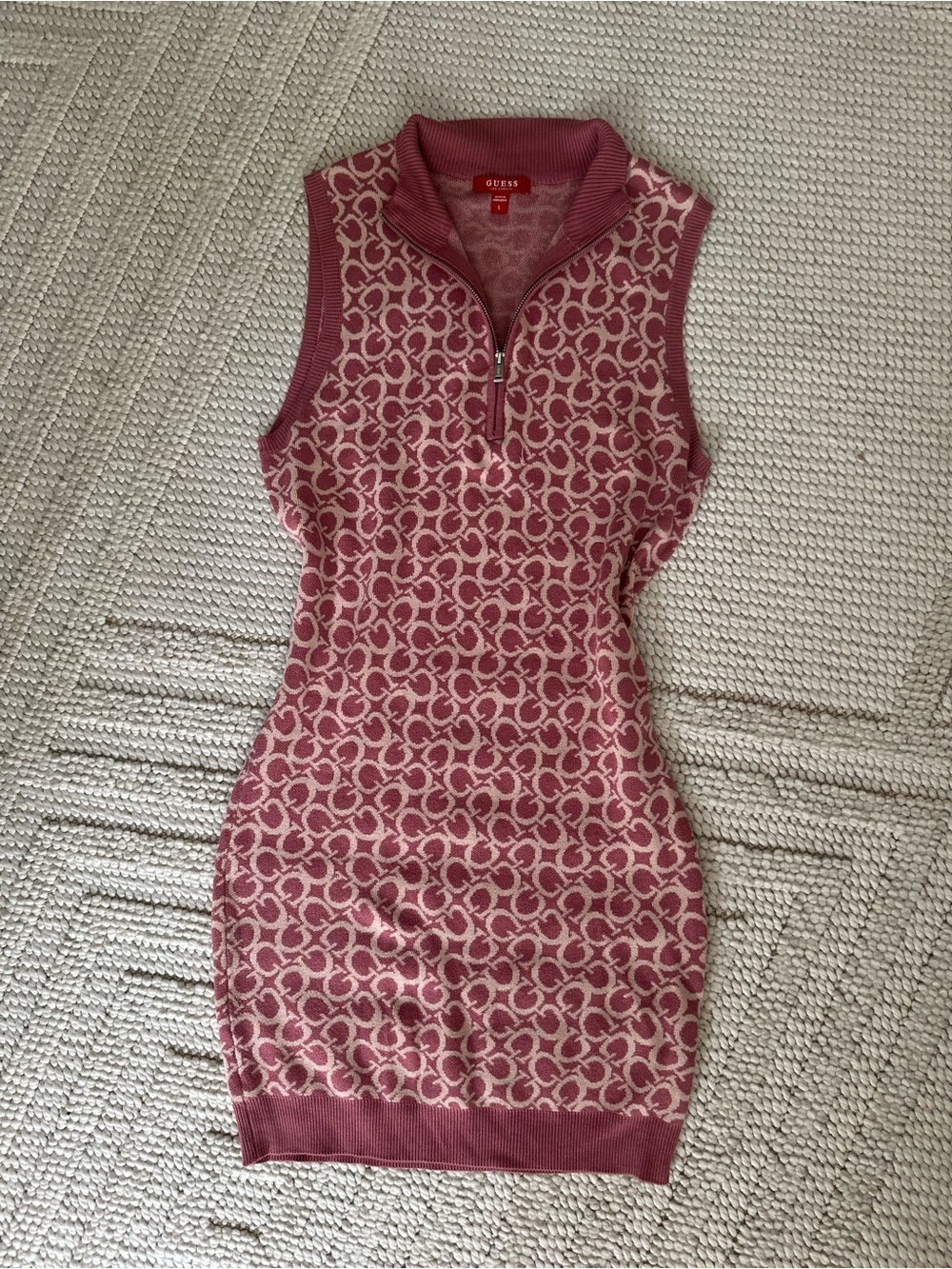 Guess Pink and Cream Sleeveless Zip-Knit Dress